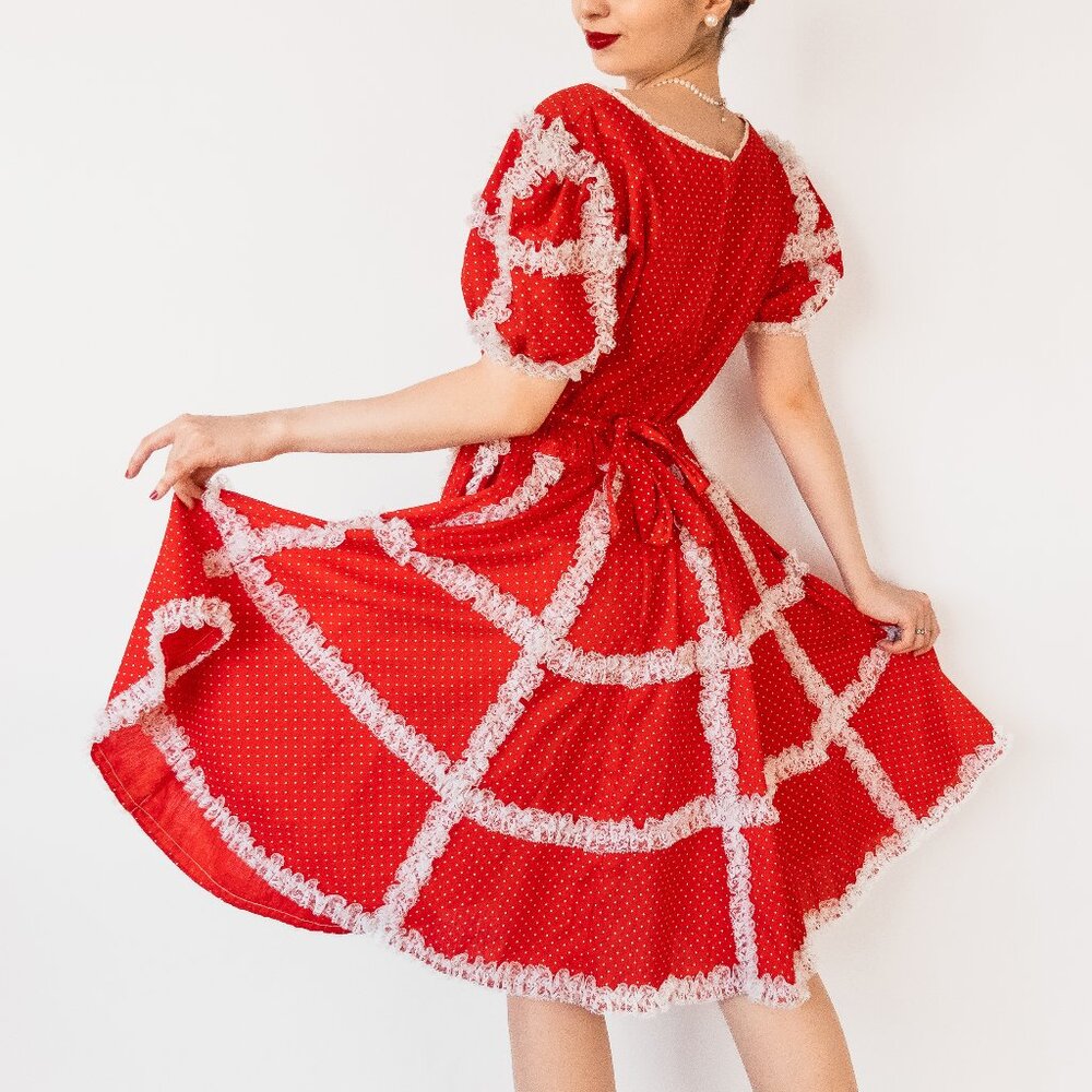 Vintage red & white polka dot puff sleeve dress